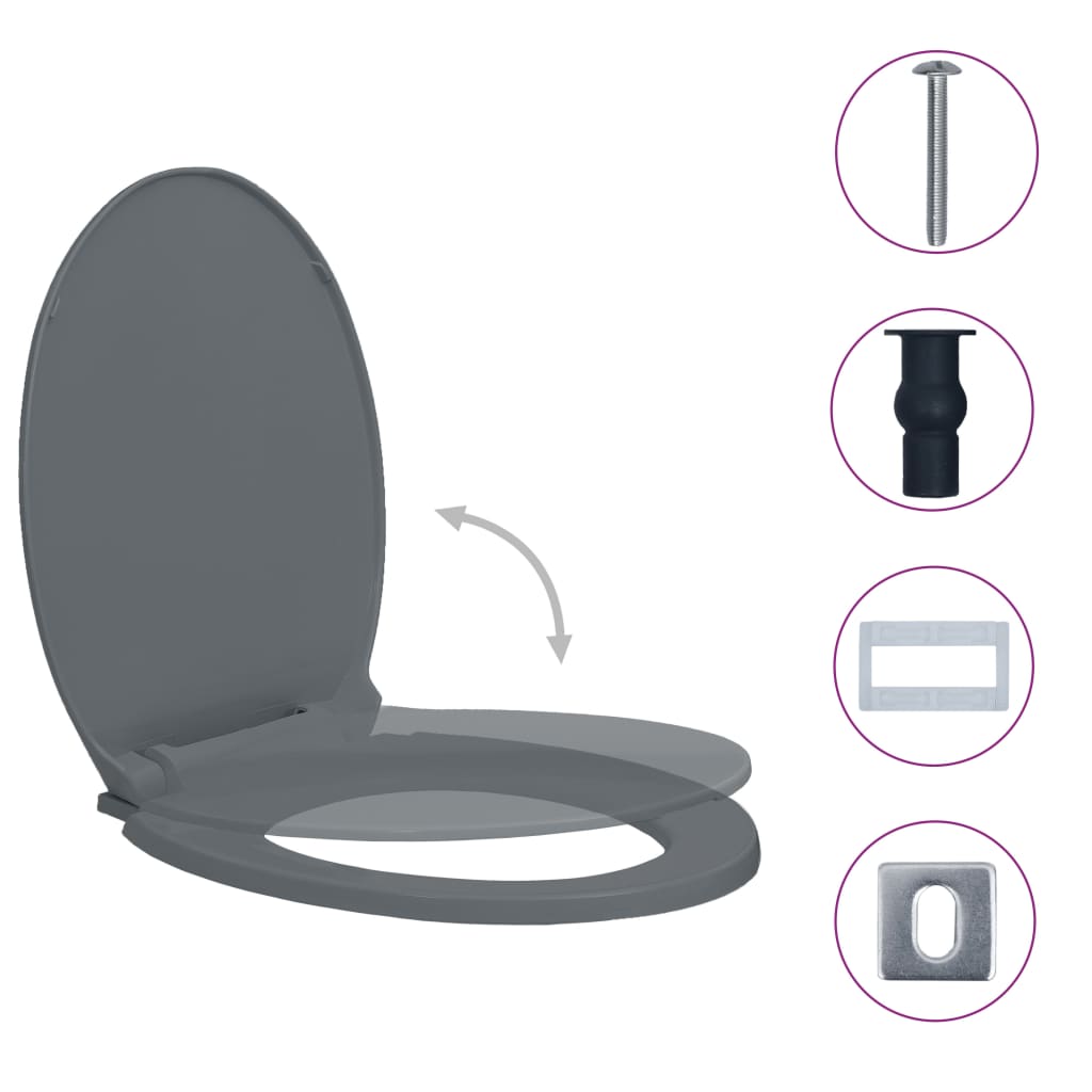 vidaXL Soft-Close Toilet Seat Quick Release Grey Oval