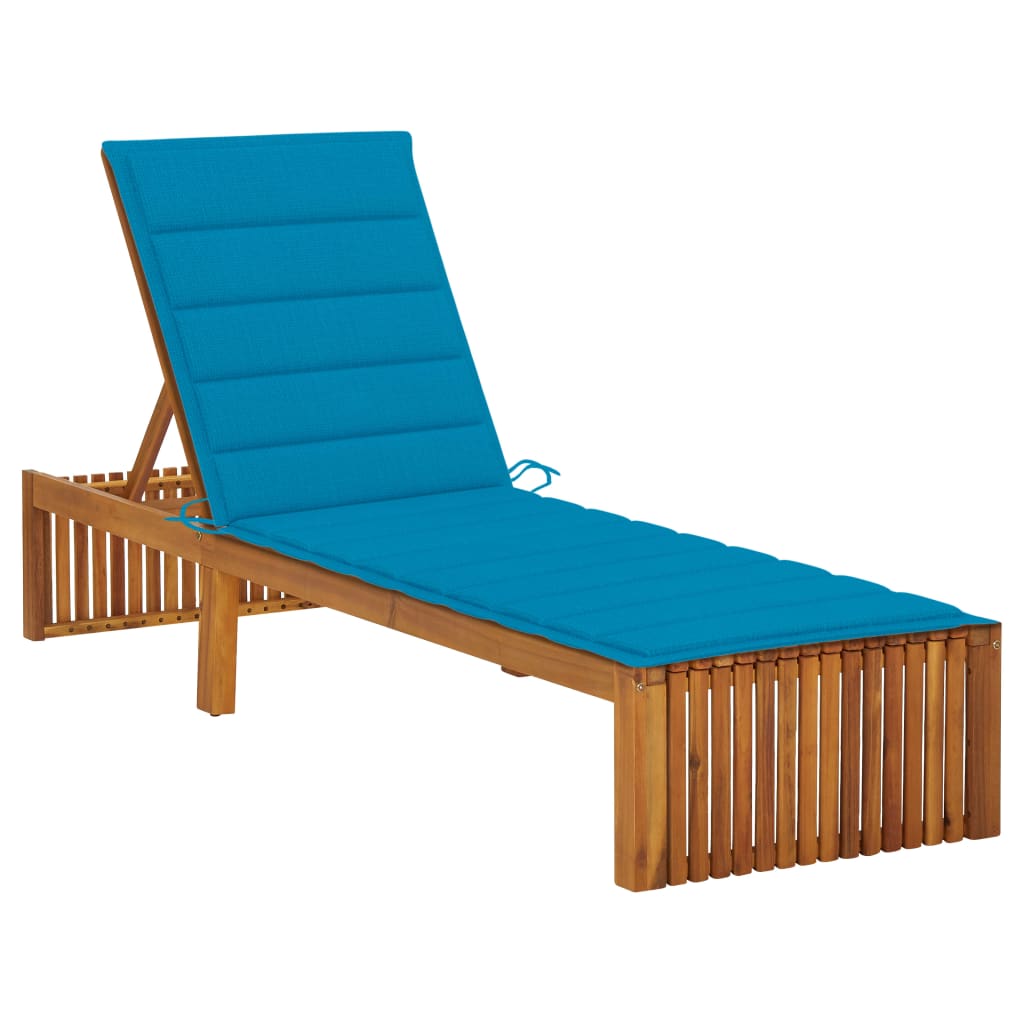 vidaXL Sun Lounger with Cushion Solid Acacia Wood