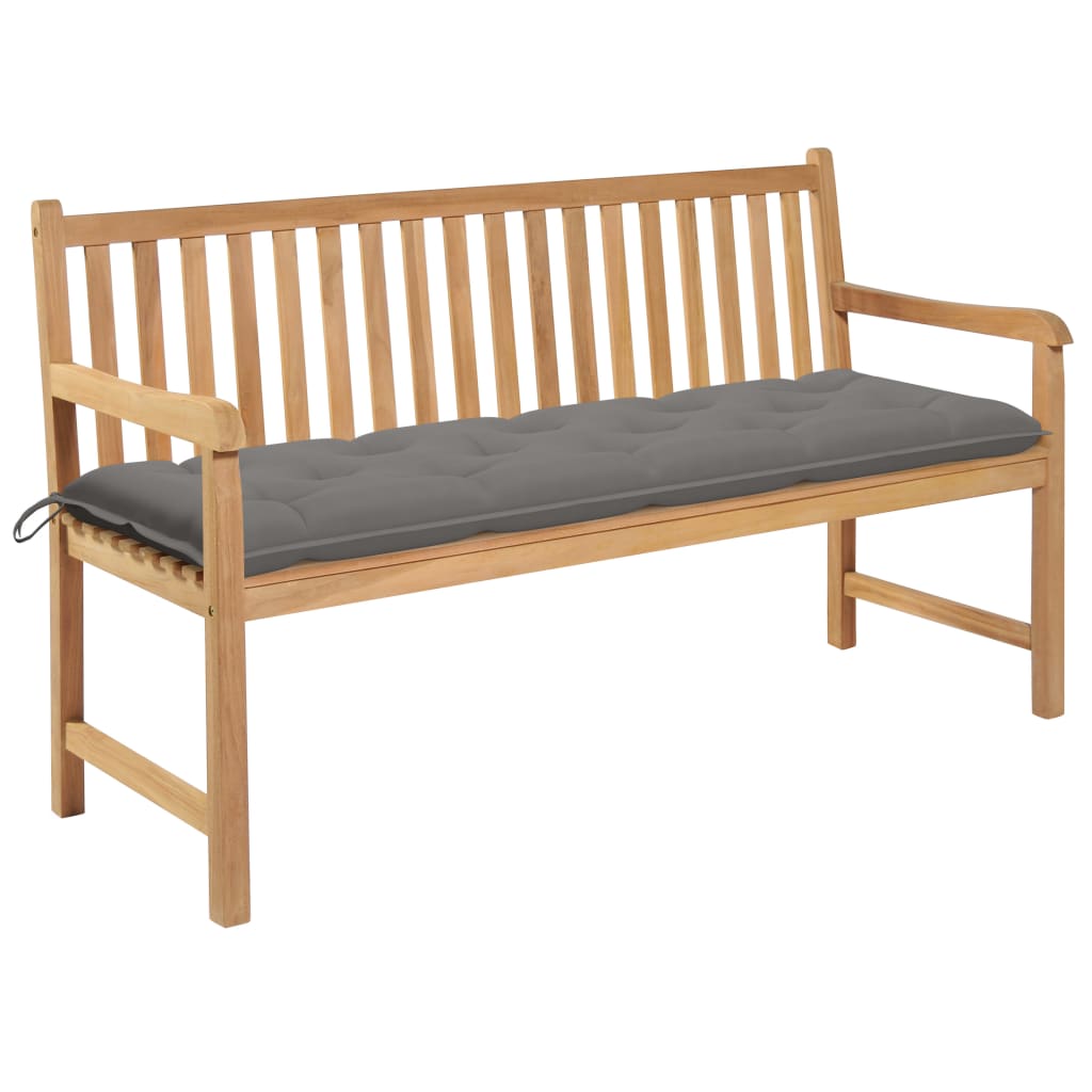 vidaXL Garden Bench with Grey Cushion 150 cm Solid Teak Wood