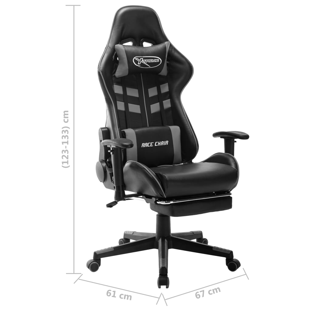 vidaXL Gaming Chair with Footrest Black and Grey Artificial Leather