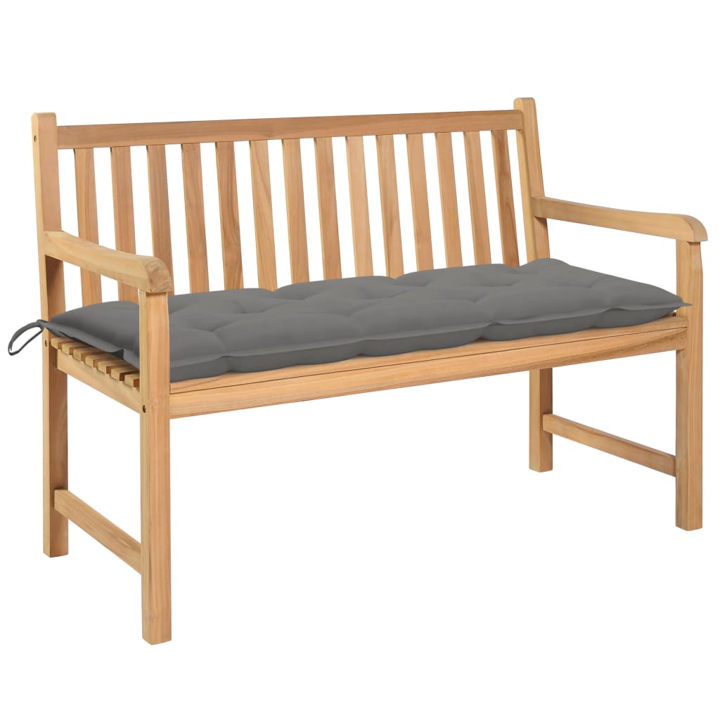 vidaXL Garden Bench with Grey Cushion 120 cm Solid Teak Wood
