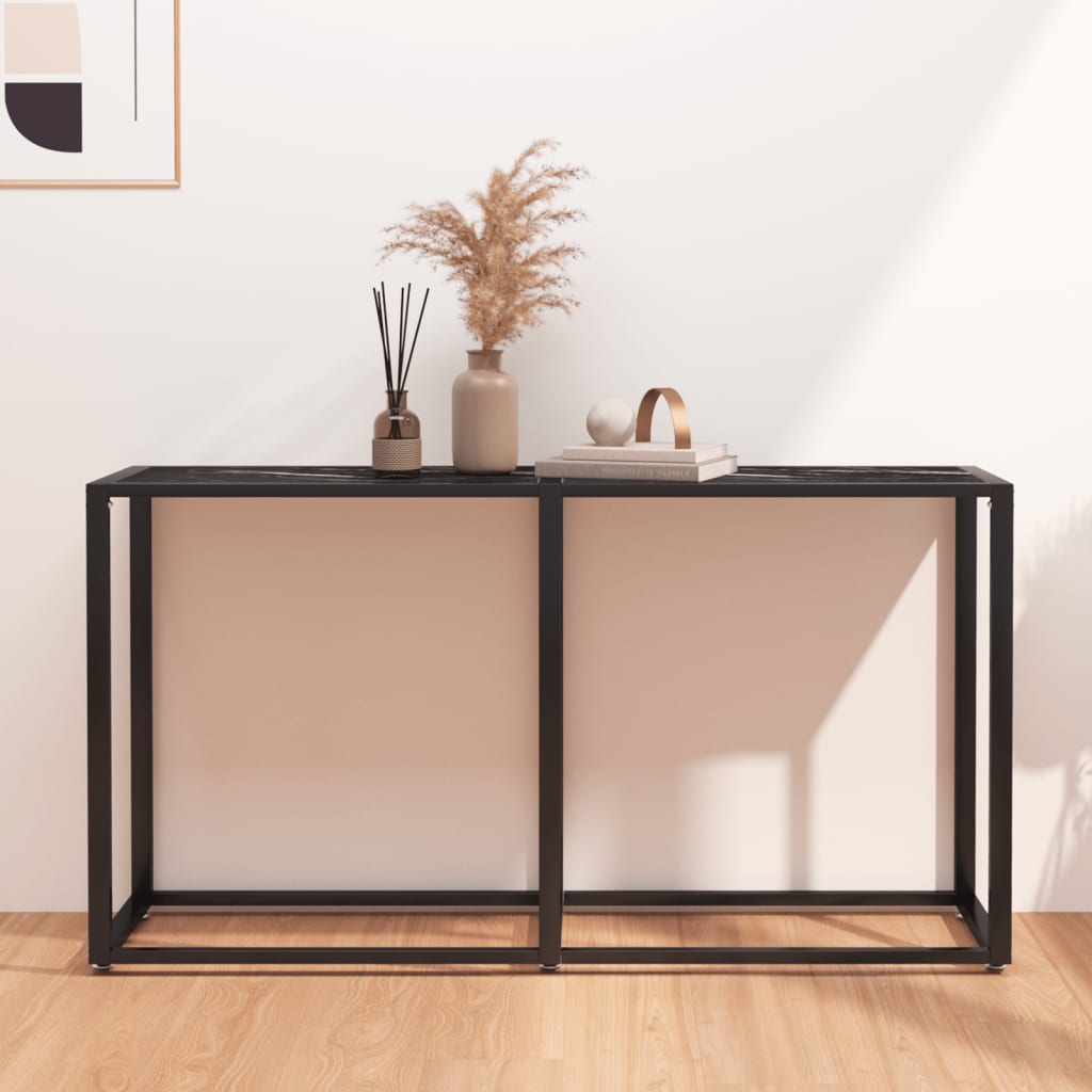 vidaXL Console Table Black Marble 140x35x75.5cm Tempered Glass