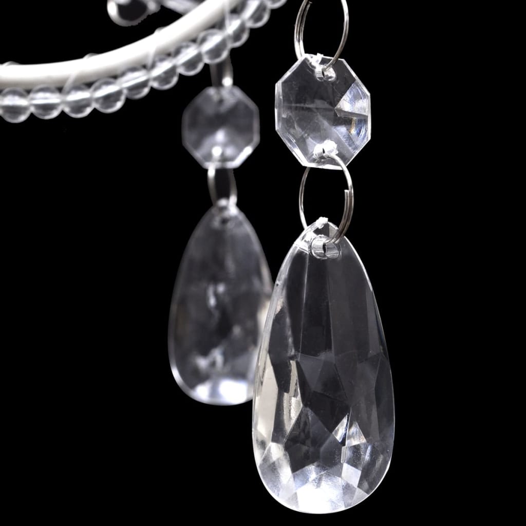 White Metal Pendant Lamp with Crystal Beads