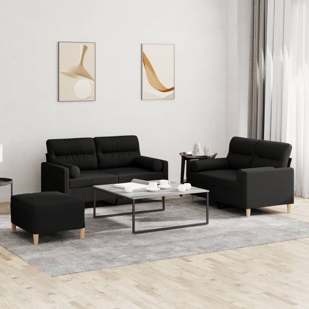 vidaXL 3 Piece Sofa Set with Pillows Black Fabric