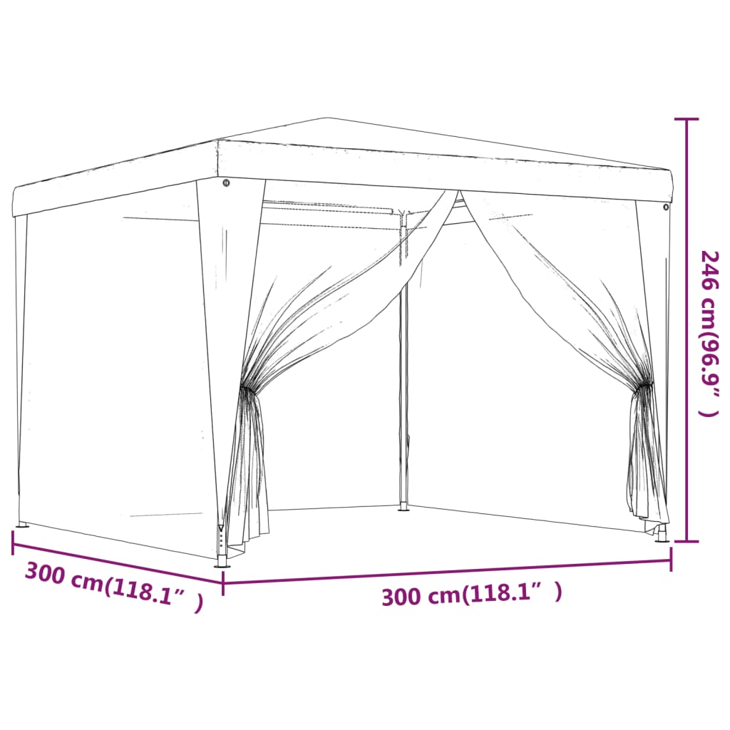 vidaXL Party Tent with 4 Mesh Sidewalls Blue 3x3 m HDPE