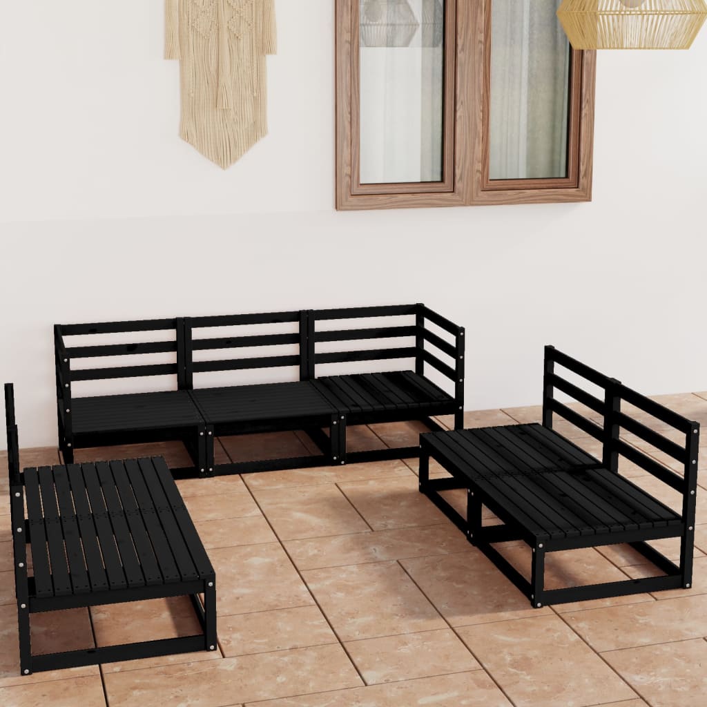 vidaXL 7 Piece Garden Lounge Set Black Solid Pinewood