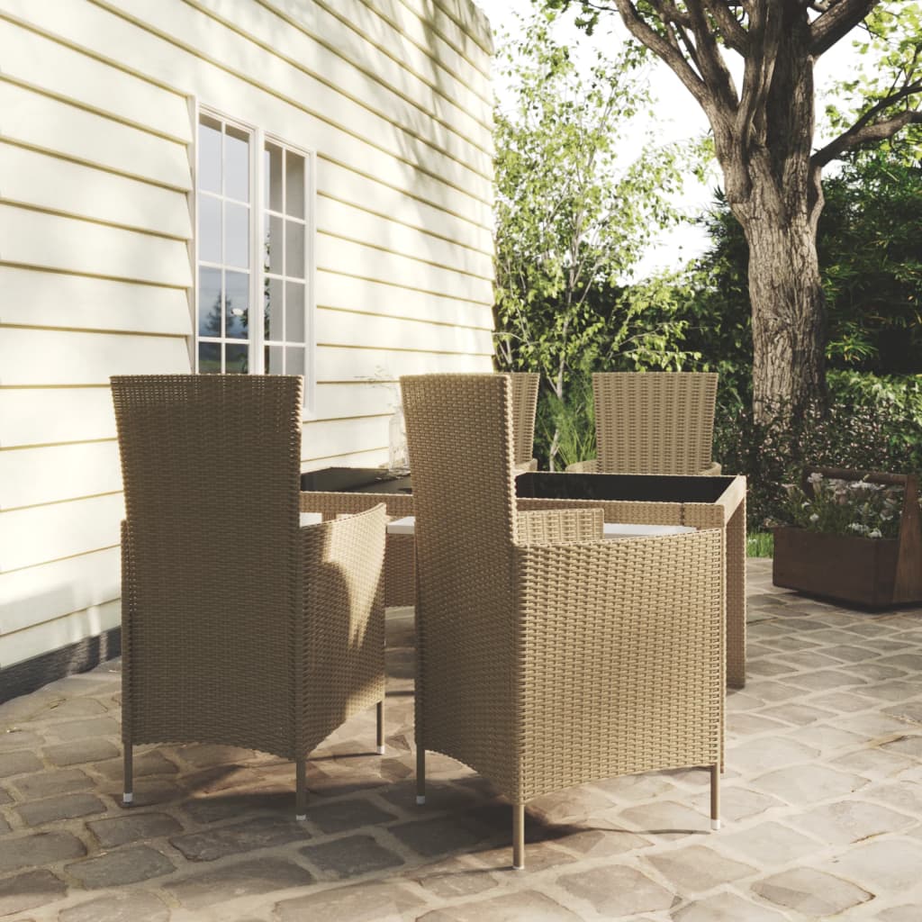 vidaXL 5 Piece Outdoor Dining Set with Cushions Poly Rattan Beige