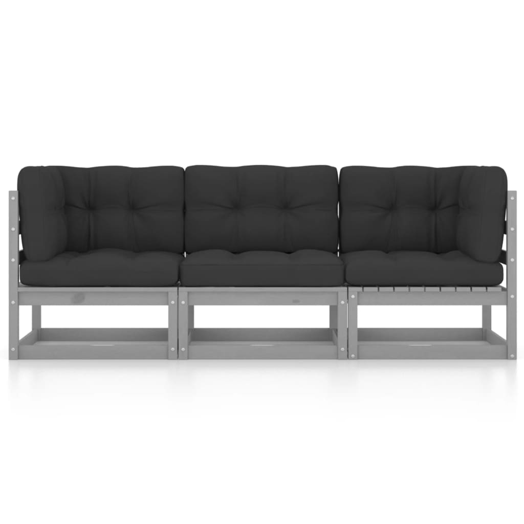 vidaXL 3-Seater Garden Sofa with Cushions Solid Pinewood