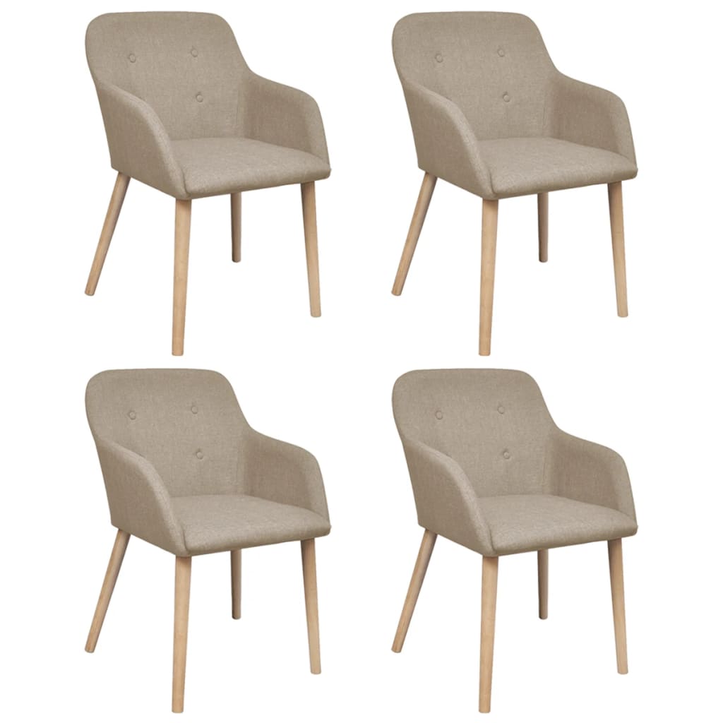 Oak Indoor Fabric Dining Chair Set 4 pcs with Armrest Beige