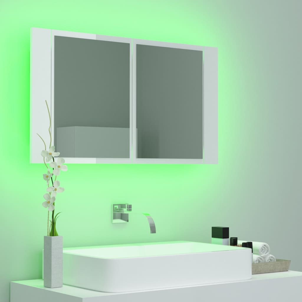 vidaXL LED Bathroom Mirror Cabinet High Gloss White 80x12x45 cm Acrylic
