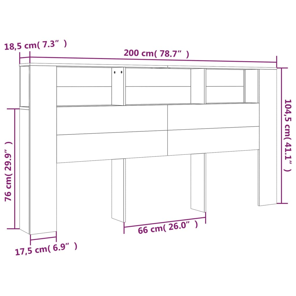 vidaXL Headboard Cabinet Grey Sonoma 200x18.5x104.5 cm