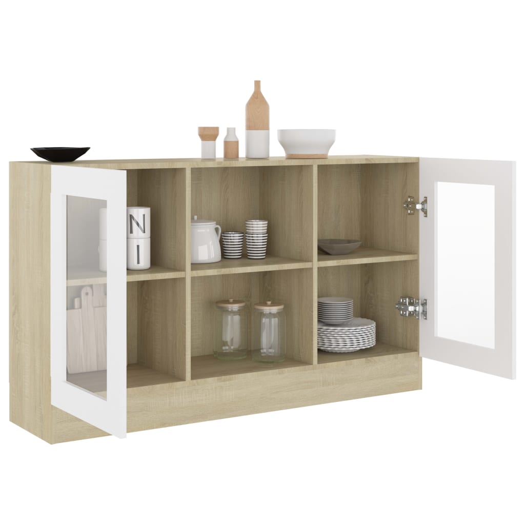 vidaXL Vitrine Cabinet White and Sonoma Oak 120x30.5x70 cm Engineered Wood
