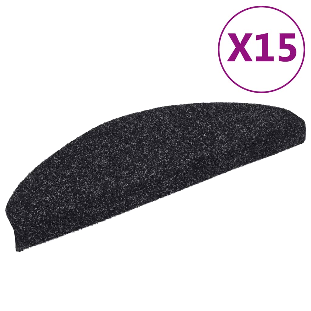 vidaXL 15 pcs Self-adhesive Stair Mats Needle Punch 65x21x4 cm Black