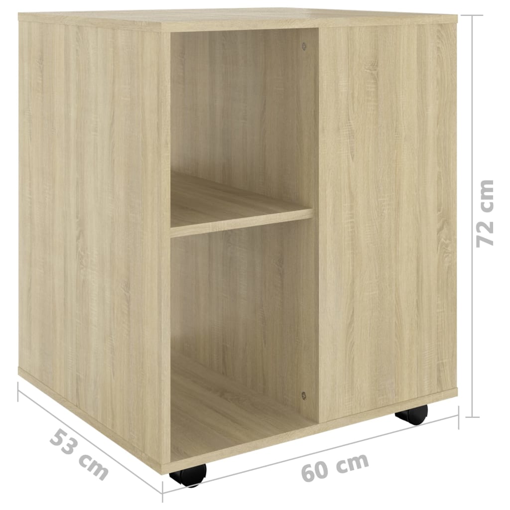 vidaXL Rolling Cabinet Sonoma Oak 60x53x72 cm Engineered Wood