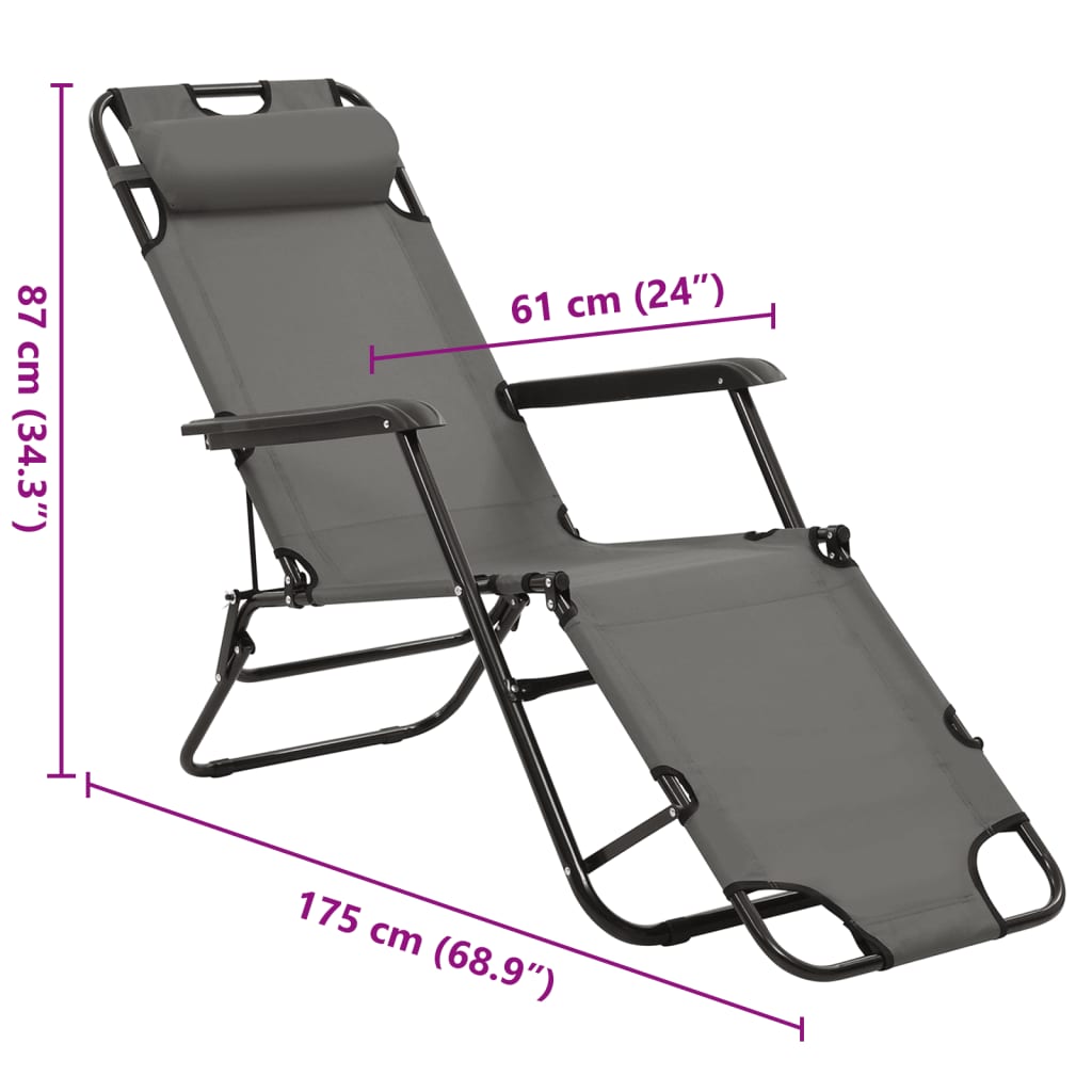 vidaXL Folding Sun Loungers 2 pcs with Footrests Steel Grey