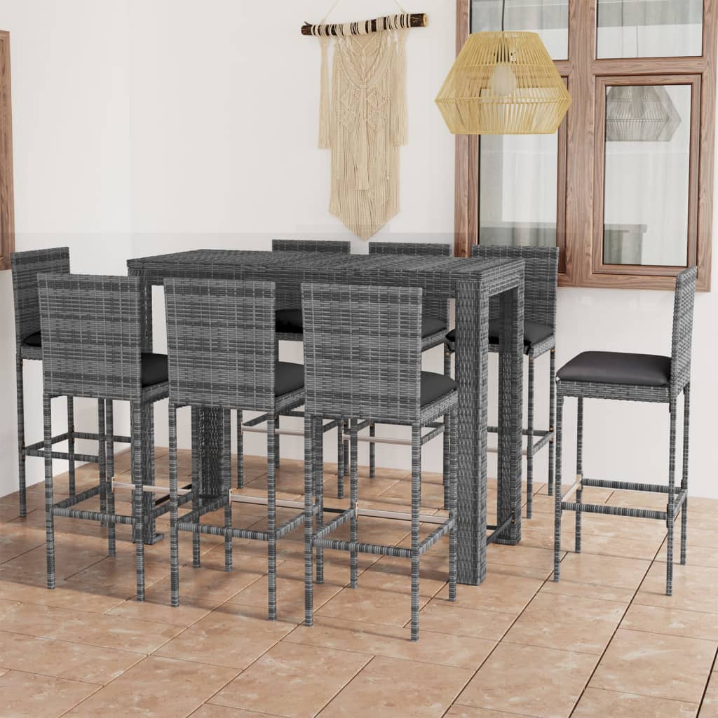 vidaXL 9 Piece Outdoor Bar Set with Anthracite Cushions Poly Rattan