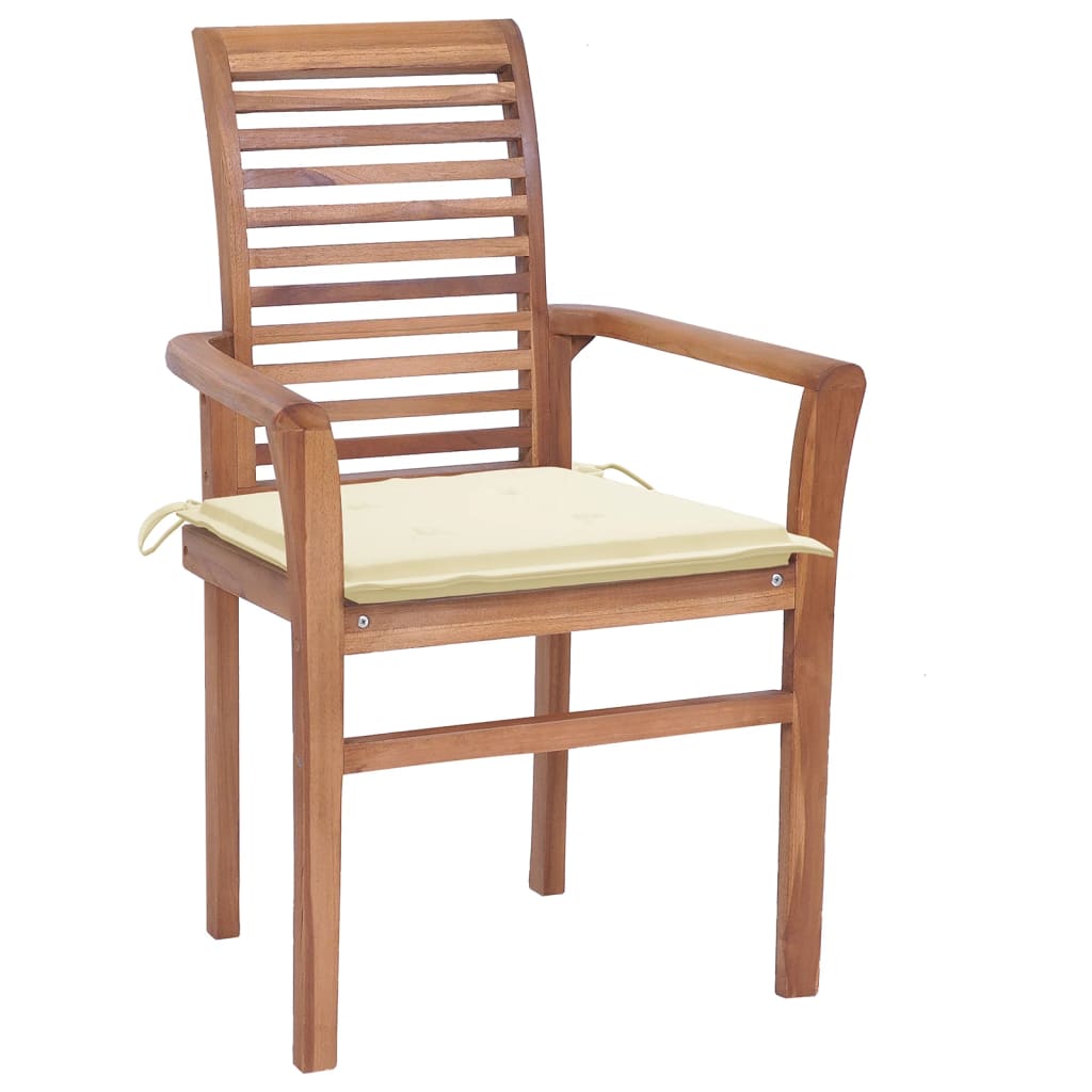 vidaXL Dining Chairs 8 pcs with Cream Cushions Solid Teak Wood