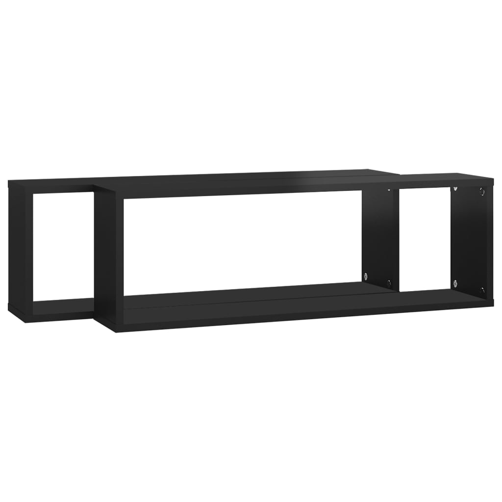 vidaXL Wall Cube Shelf 2 pcs High Gloss Black 80x15x26.5cm Engineered Wood