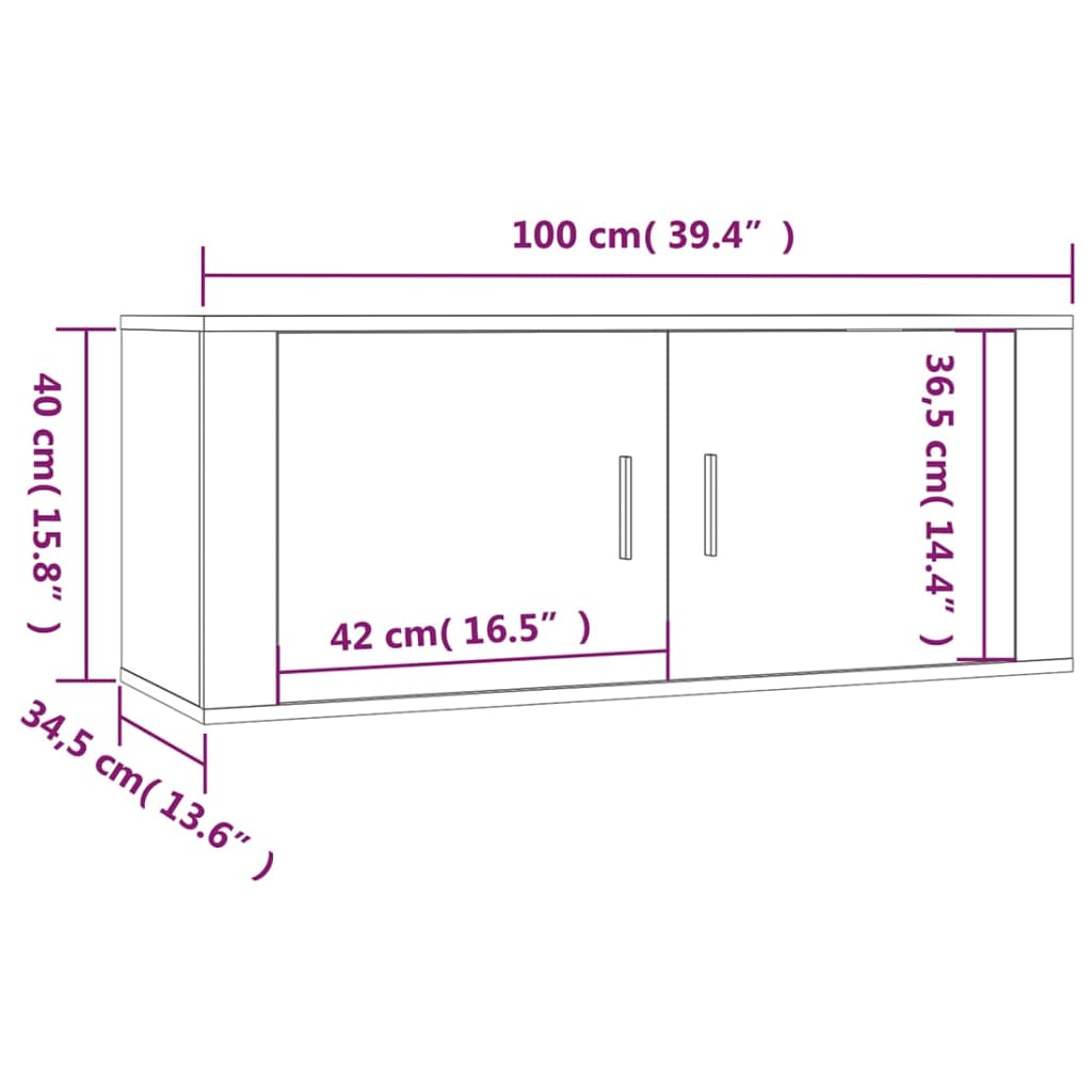 vidaXL Wall-mounted TV Cabinets 2 pcs Grey Sonoma 100x34.5x40 cm
