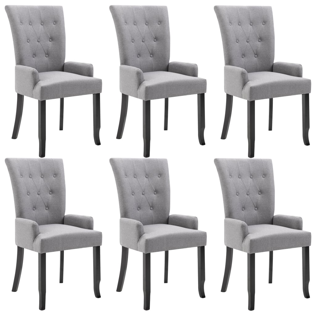 vidaXL Dining Chairs with Armrests 6 pcs Light Grey Fabric