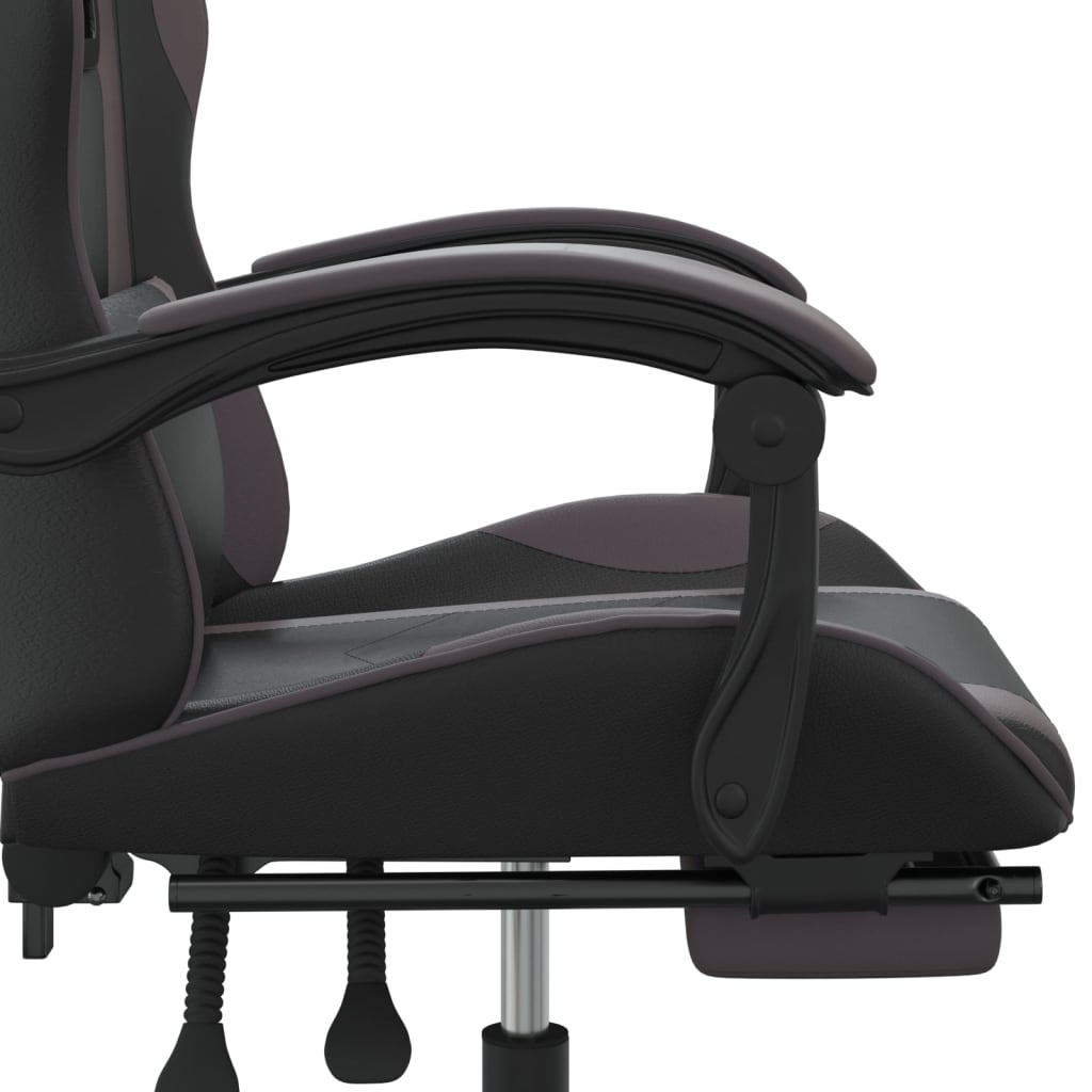 vidaXL Swivel Gaming Chair with Footrest Black&Grey Faux Leather