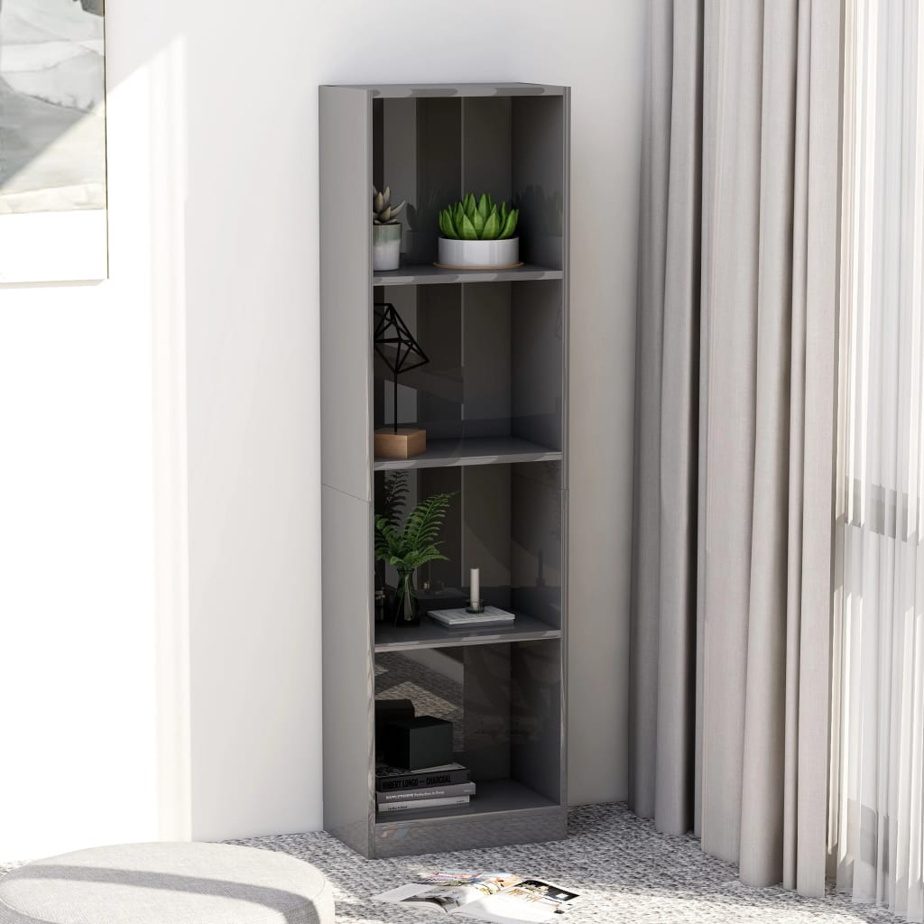 vidaXL 4-Tier Book Cabinet High Gloss Grey 40x24x142 cm Engineered Wood