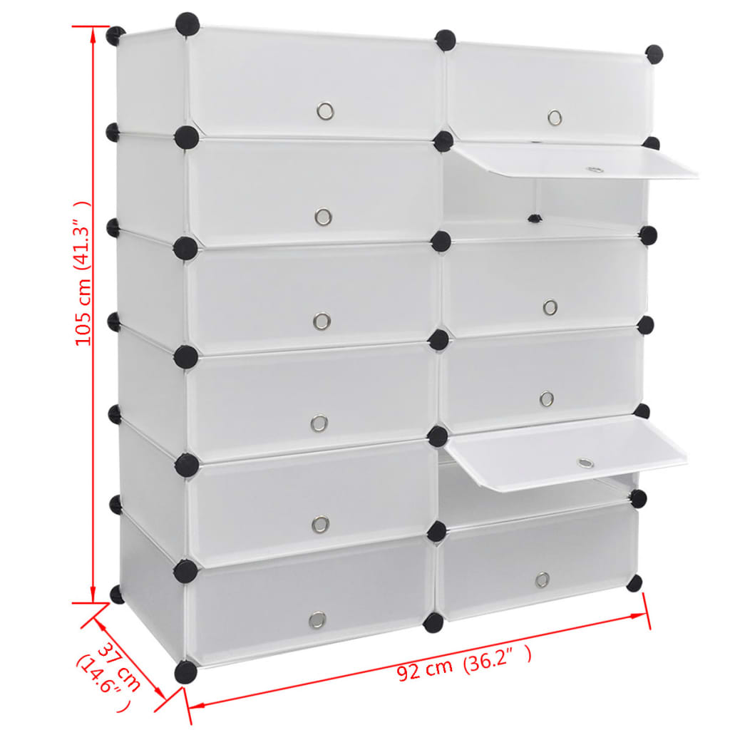 White Shoe Organiser Storage Rack with 12 Compartments 92x37x105 cm