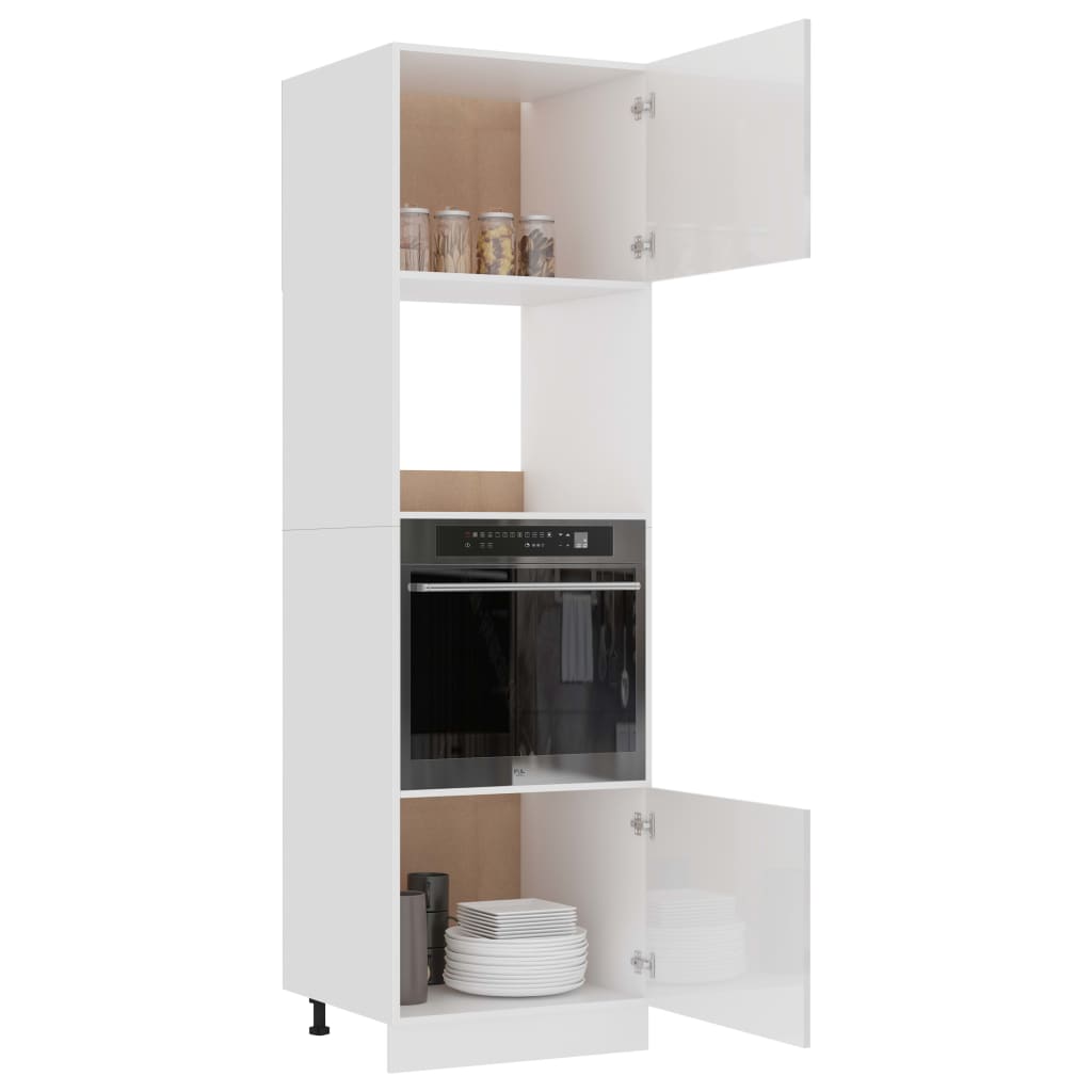 vidaXL Microwave Cabinet High Gloss White 60x57x207 cm Engineered Wood