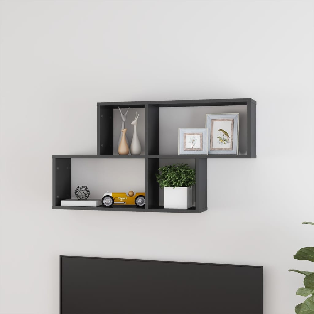 vidaXL Wall Shelf High Gloss Grey 100x18x53 cm Engineered Wood