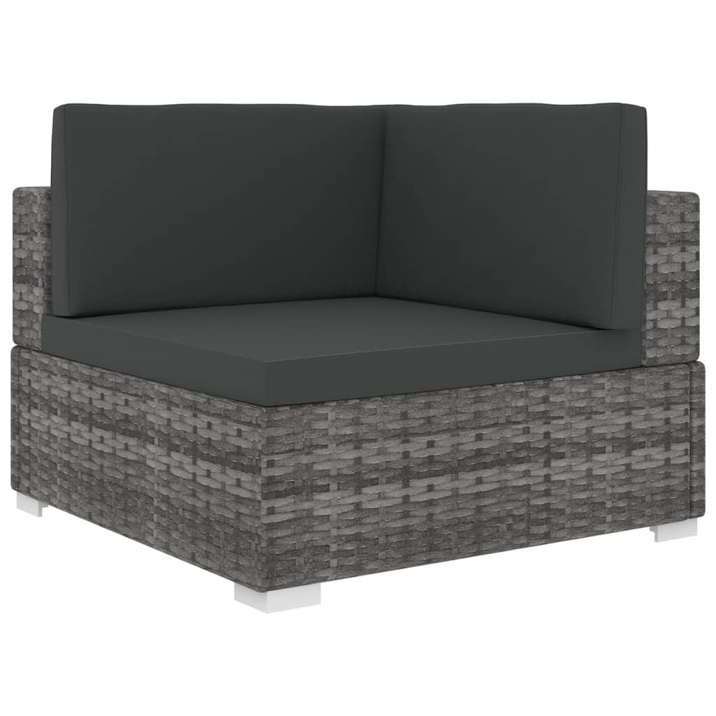 vidaXL Sectional Corner Chair 1 pc with Cushions Poly Rattan Grey