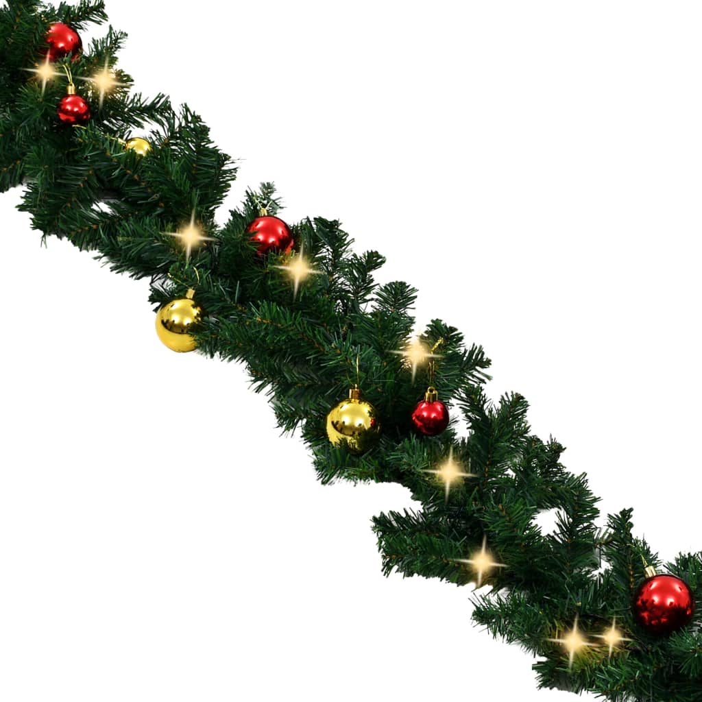 vidaXL Christmas Garland with Baubles and LED Lights Green 20 m PVC