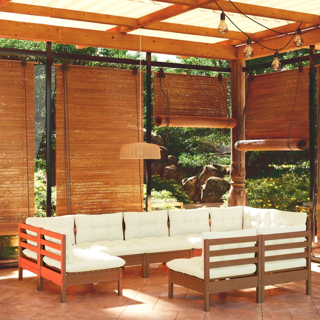 vidaXL 9 Piece Garden Lounge Set with Cushions Honey Brown Pinewood