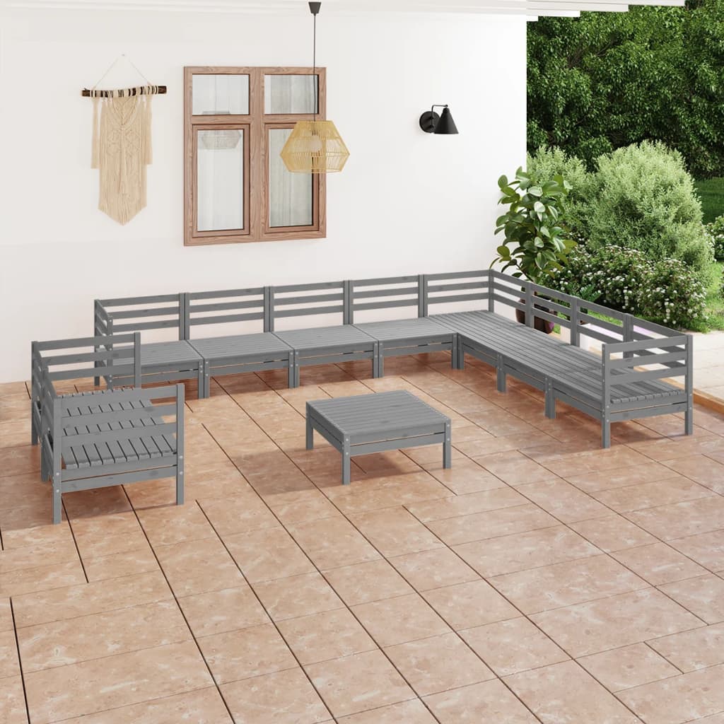 vidaXL 11 Piece Garden Lounge Set Solid Pinewood Grey