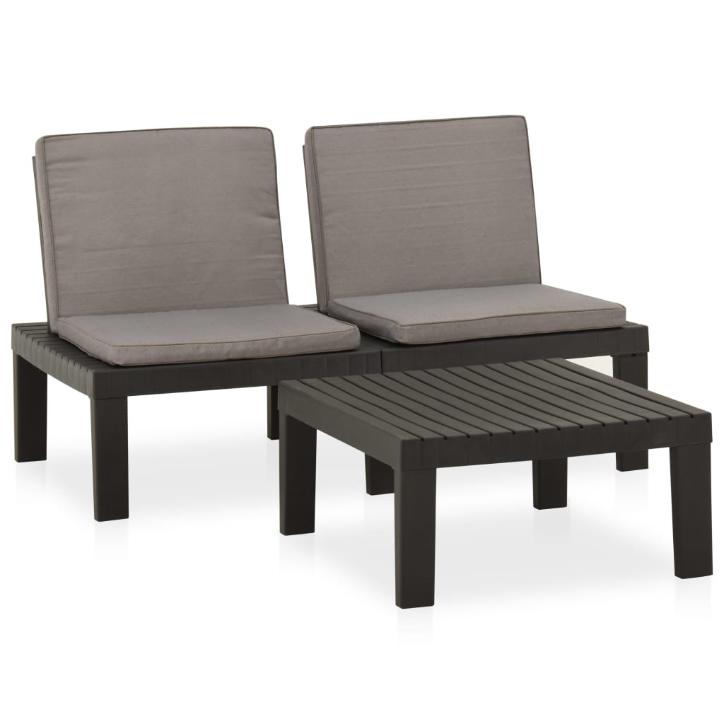 vidaXL 2 Piece Garden Lounge Set with Cushions Plastic Grey