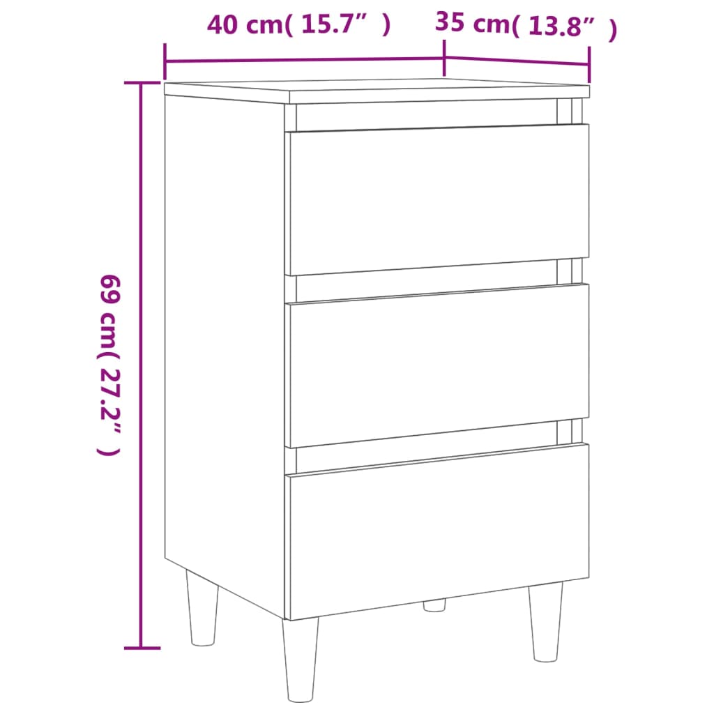 vidaXL Bed Cabinets & Solid Wood Legs 2 pcs Concrete Grey 40x35x69 cm