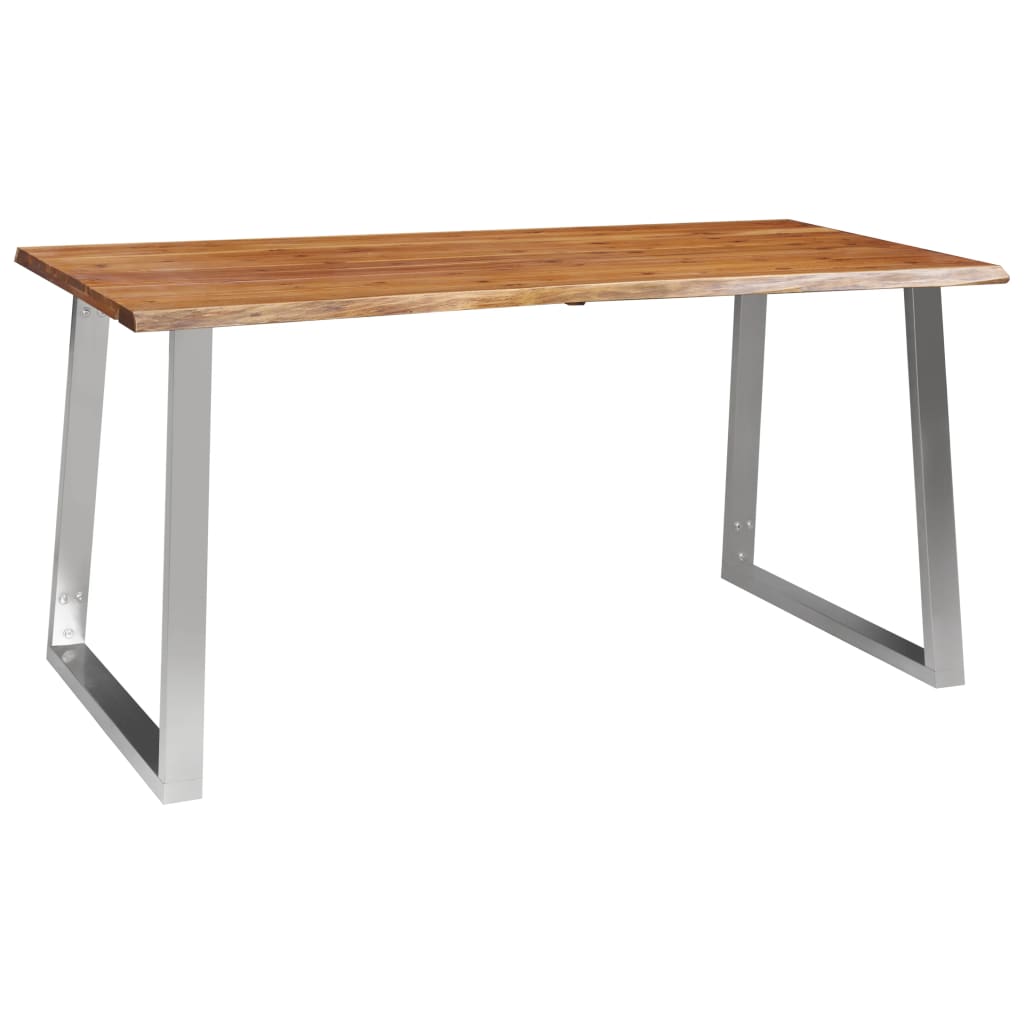 vidaXL Dining Table 160x80x75 cm Solid Acacia Wood and Stainless Steel