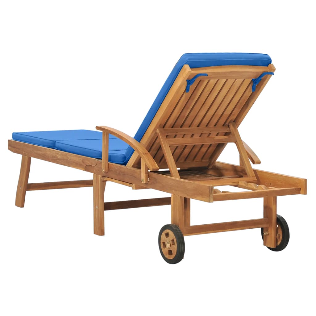 vidaXL Sun Lounger with Cushion Solid Teak Wood Blue