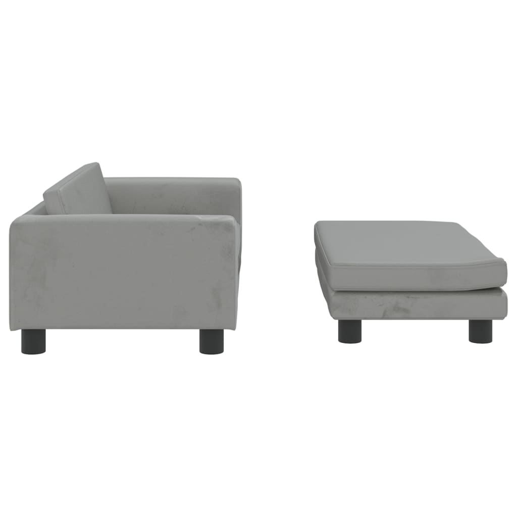 vidaXL Kids Sofa with Footstool Light Grey 100x50x30 cm Velvet