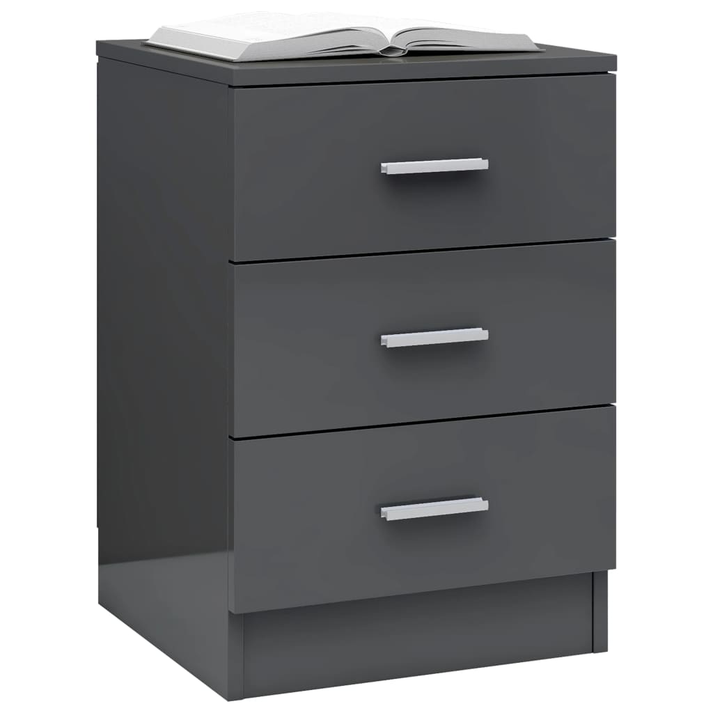 vidaXL Bedside Cabinet High Gloss Grey 38x35x56 cm Engineered Wood