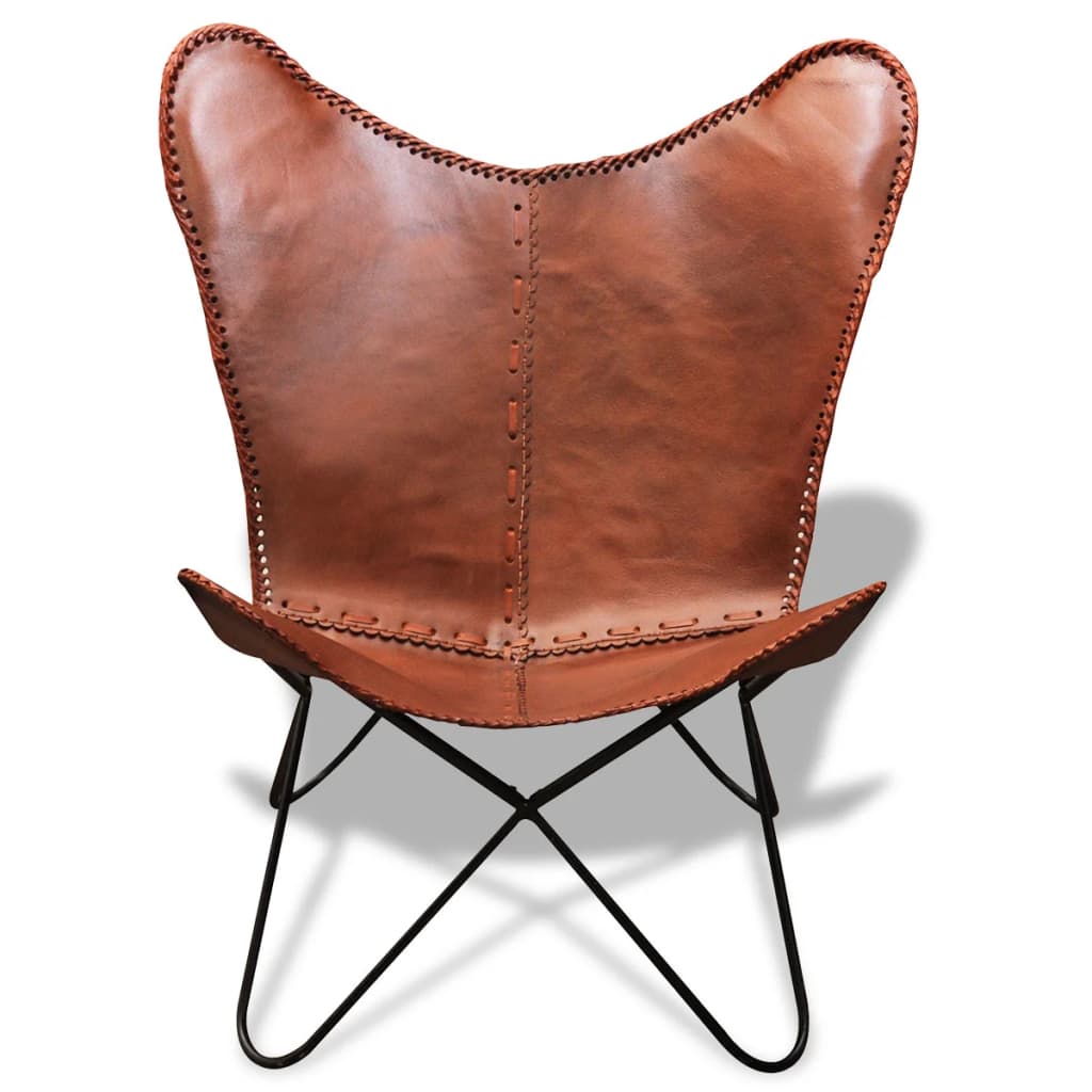 vidaXL Real Leather Butterfly Chair Vintage Retro