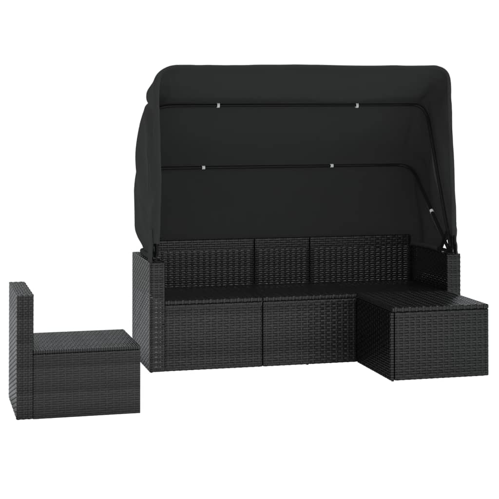 vidaXL 4 Piece Garden Sofa Set with Cushions Black Poly Rattan