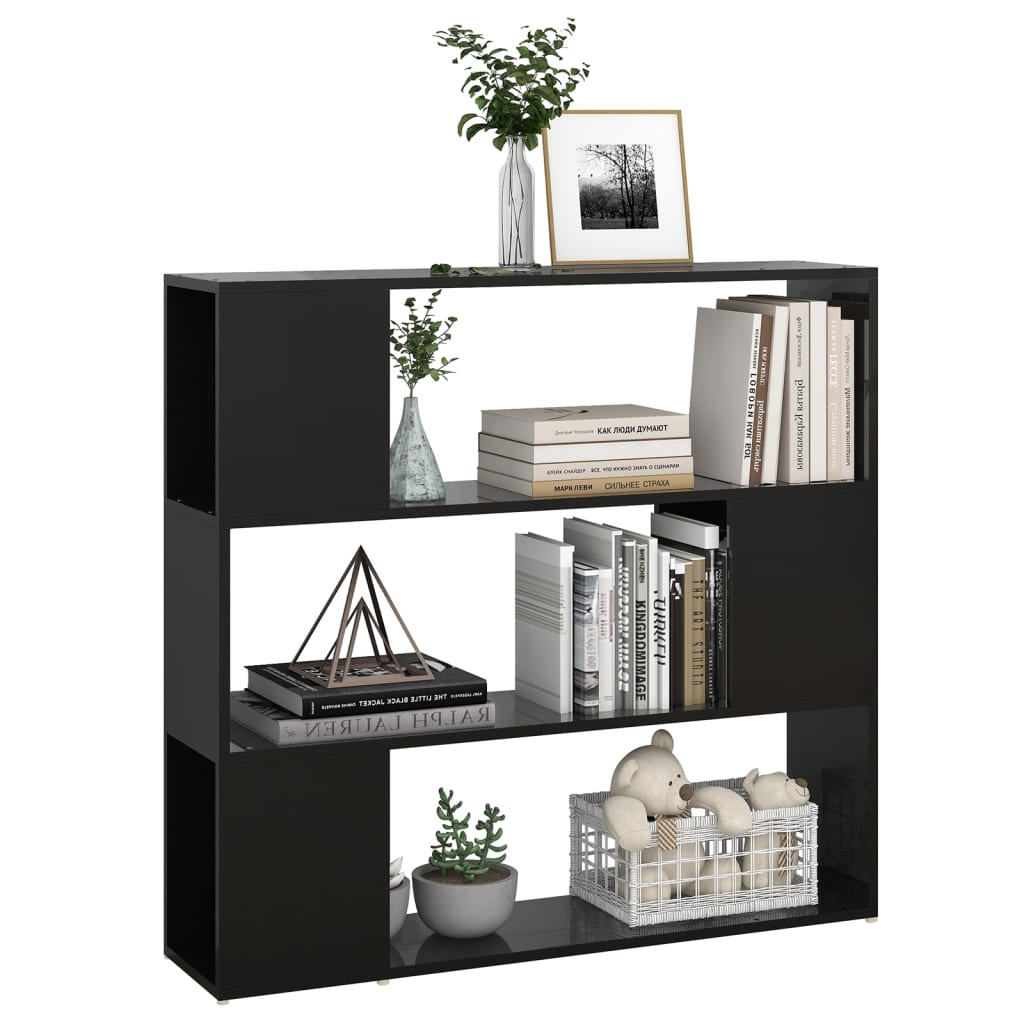 vidaXL Book Cabinet Room Divider High Gloss Black 100x24x94 cm