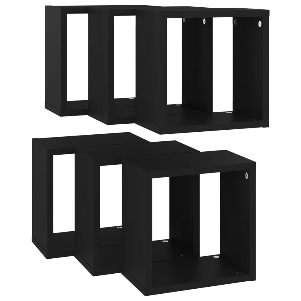 vidaXL Wall Cube Shelves 6 pcs Black 26x15x26 cm