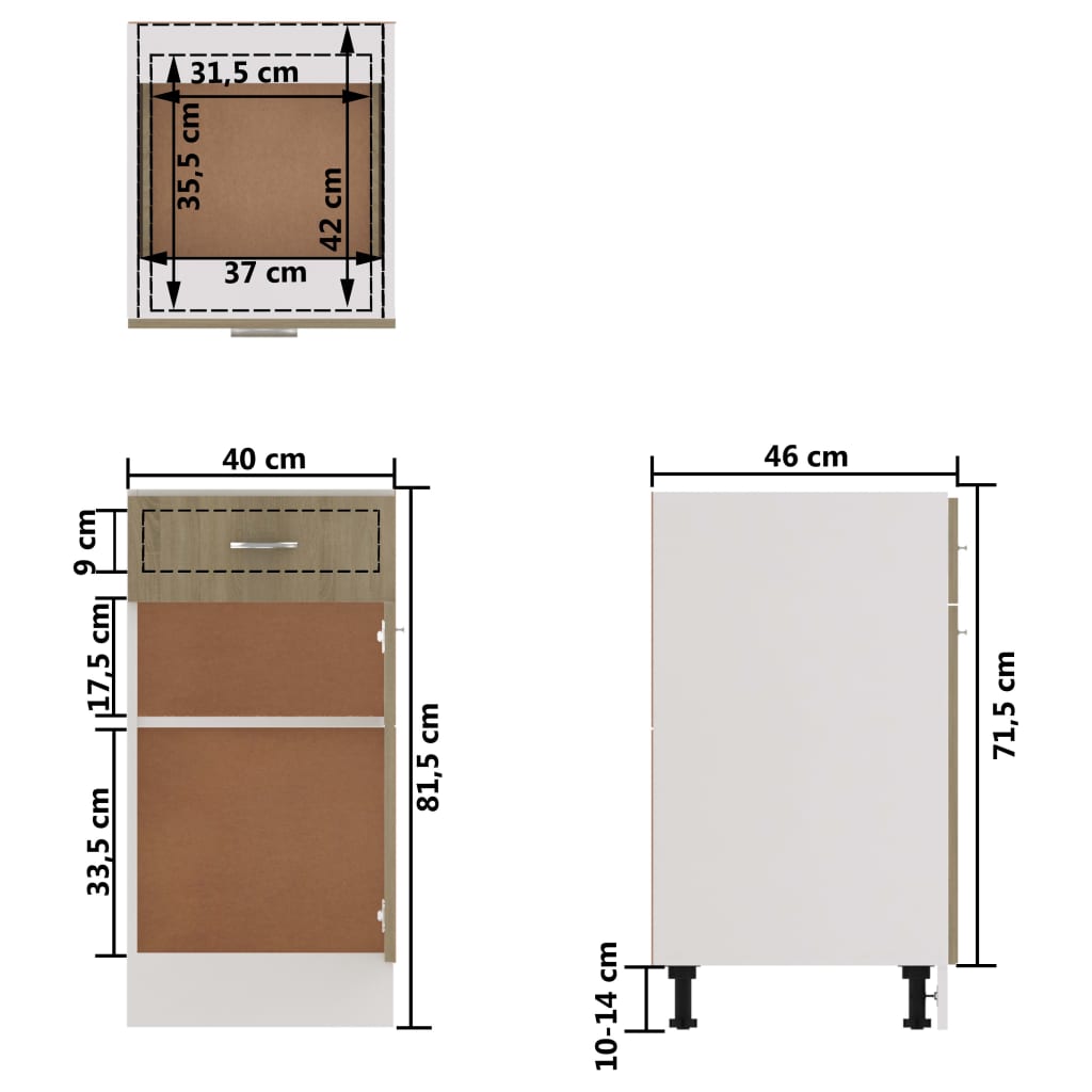 vidaXL Drawer Bottom Cabinet Sonoma Oak 40x46x81.5 cm Engineered Wood