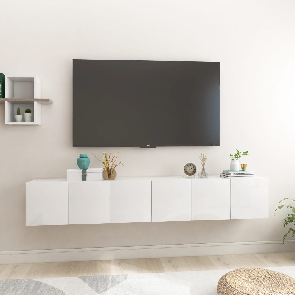 vidaXL Hanging TV Cabinets 3 pcs High Gloss White 60x30x30 cm