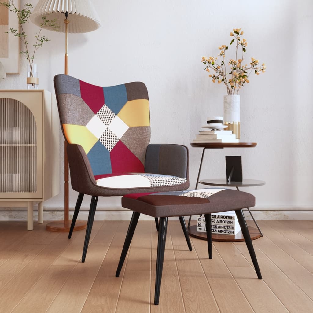 vidaXL Relaxing Chair with a Stool Patchwork Fabric