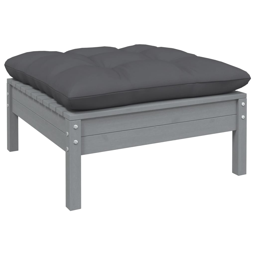 vidaXL Garden Footstool with Anthracite Cushion Grey Solid Pinewood