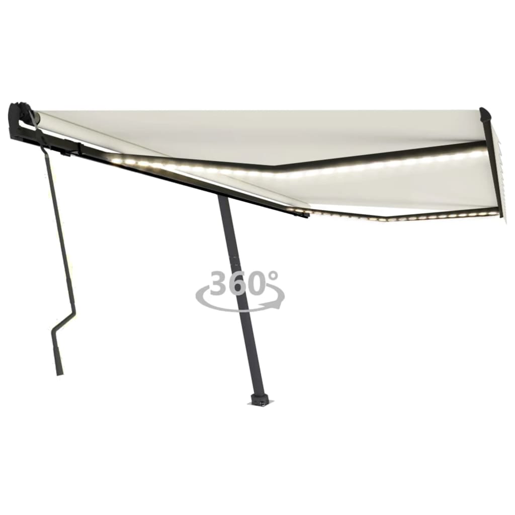 vidaXL Manual Retractable Awning with LED 400x300 cm Cream