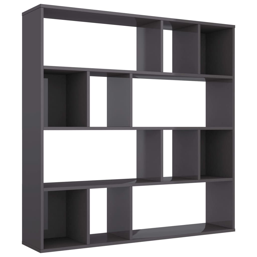 vidaXL Room Divider/Book Cabinet High Gloss Grey 43.3"x9.4"x43.3" Engineered Wood