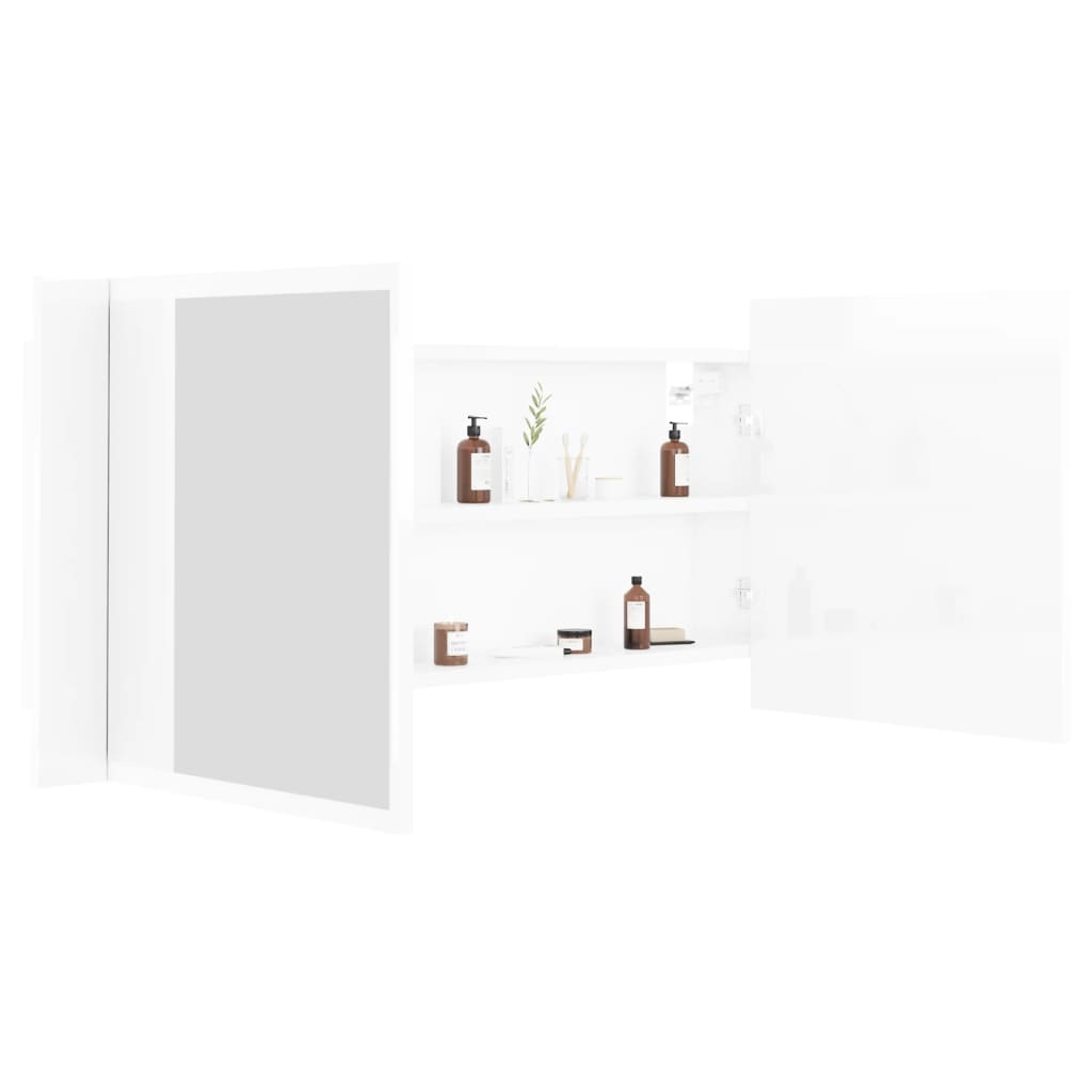 vidaXL LED Bathroom Mirror Cabinet High Gloss White 100x12x45cm Acrylic